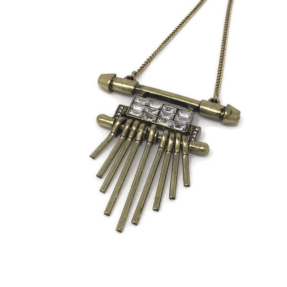 Gold Crystal Metal Fringe Pendant Necklace - Picture 8 of 8